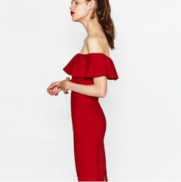 Zara Red Off the Shoulder Dress - Picture 2 of 6